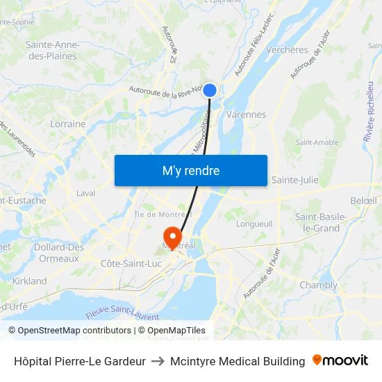 Hôpital Pierre-Le Gardeur to Mcintyre Medical Building map