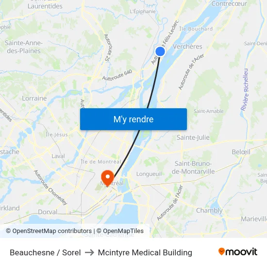 Beauchesne / Sorel to Mcintyre Medical Building map