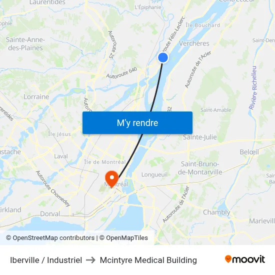 Iberville / Industriel to Mcintyre Medical Building map