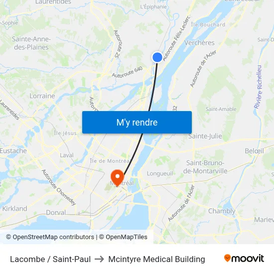 Lacombe / Saint-Paul to Mcintyre Medical Building map
