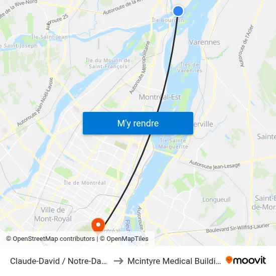 Claude-David / Notre-Dame to Mcintyre Medical Building map
