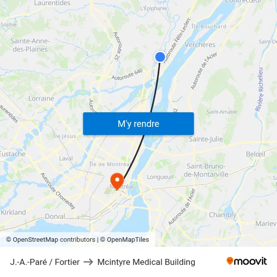 J.-A.-Paré / Fortier to Mcintyre Medical Building map