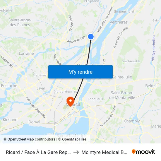 Ricard / Face À La Gare Repentigny to Mcintyre Medical Building map