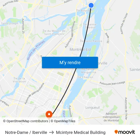 Notre-Dame / Iberville to Mcintyre Medical Building map
