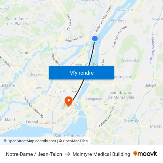 Notre-Dame / Jean-Talon to Mcintyre Medical Building map