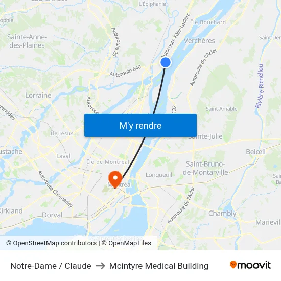 Notre-Dame / Claude to Mcintyre Medical Building map