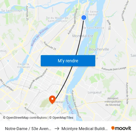 Notre-Dame / 53e Avenue to Mcintyre Medical Building map