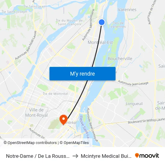 Notre-Dame / De La Rousselière to Mcintyre Medical Building map