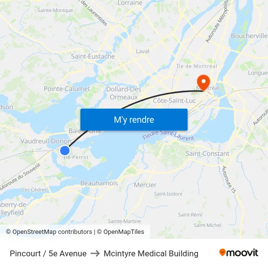 Pincourt / 5e Avenue to Mcintyre Medical Building map
