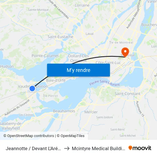 Jeannotte / Devant L'Aréna to Mcintyre Medical Building map