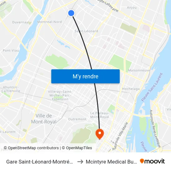 Gare Saint-Léonard-Montréal-Nord to Mcintyre Medical Building map