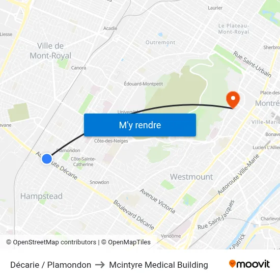 Décarie / Plamondon to Mcintyre Medical Building map