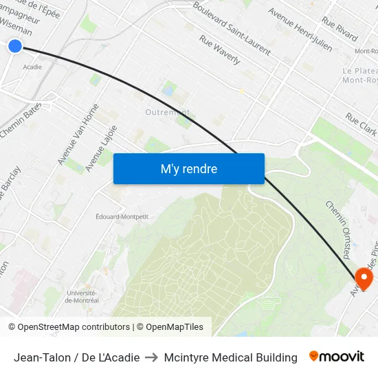 Jean-Talon / De L'Acadie to Mcintyre Medical Building map