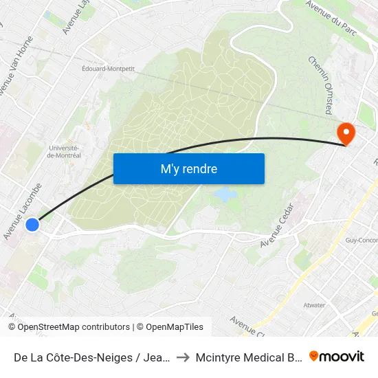 De La Côte-Des-Neiges / Jean-Brillant to Mcintyre Medical Building map