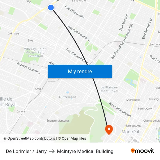 De Lorimier / Jarry to Mcintyre Medical Building map