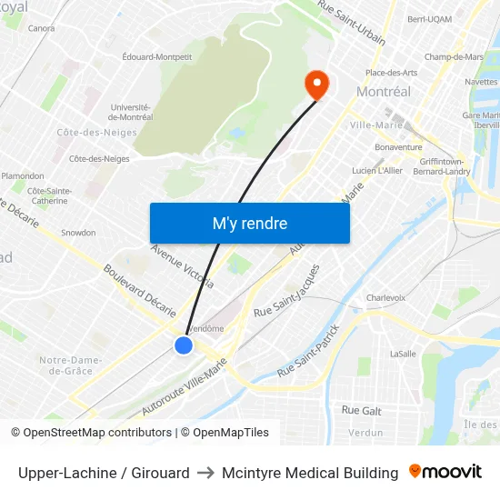 Upper-Lachine / Girouard to Mcintyre Medical Building map