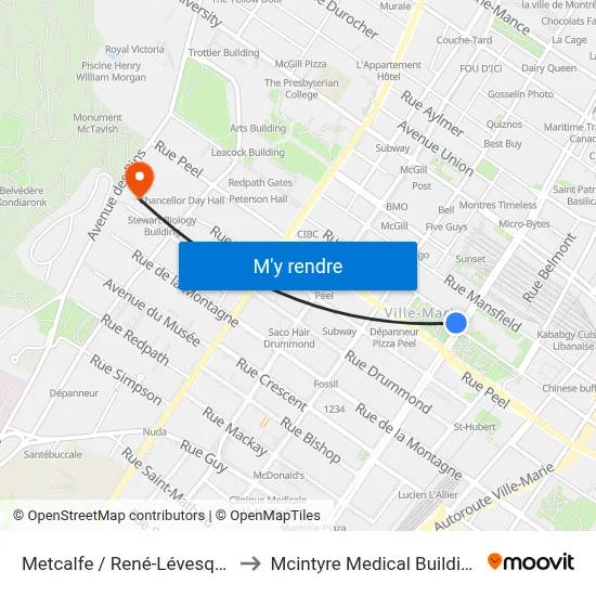 Metcalfe / René-Lévesque to Mcintyre Medical Building map