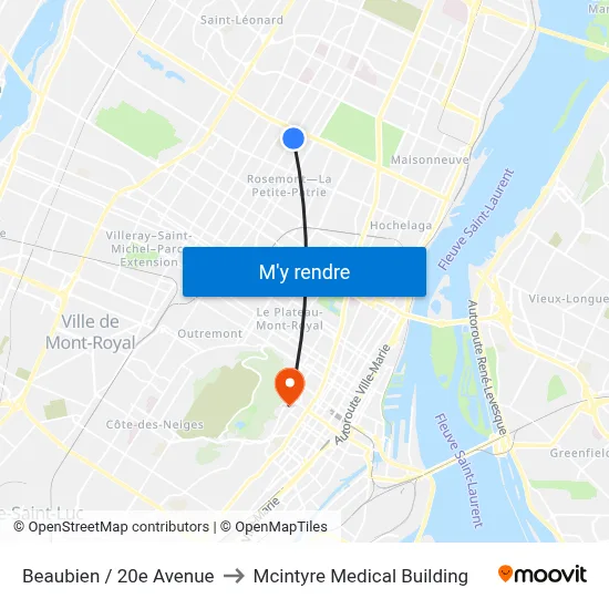 Beaubien / 20e Avenue to Mcintyre Medical Building map
