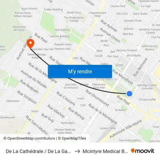 De La Cathédrale / De La Gauchetière to Mcintyre Medical Building map