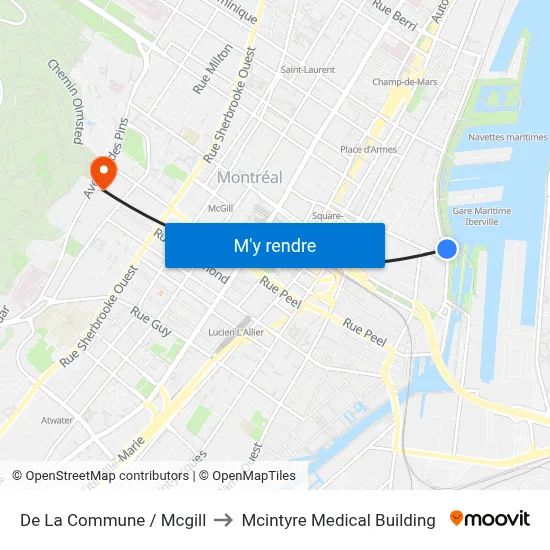 De La Commune / Mcgill to Mcintyre Medical Building map