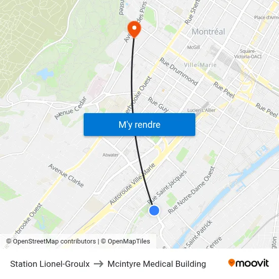 Station Lionel-Groulx to Mcintyre Medical Building map