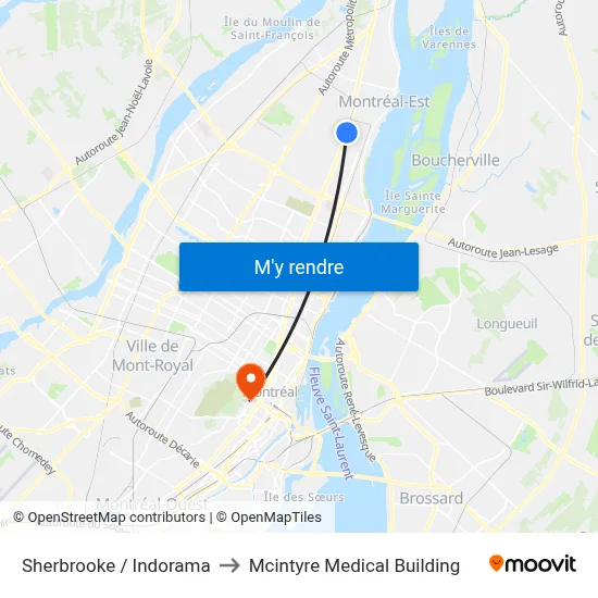 Sherbrooke / Indorama to Mcintyre Medical Building map