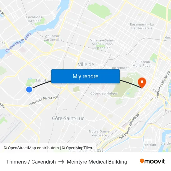Thimens / Cavendish to Mcintyre Medical Building map