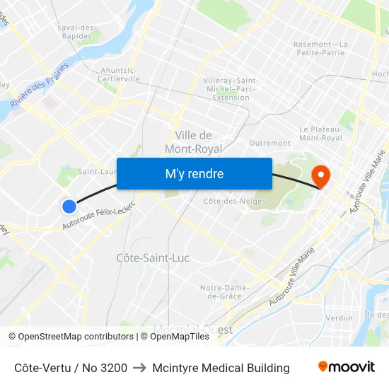 Côte-Vertu / No 3200 to Mcintyre Medical Building map