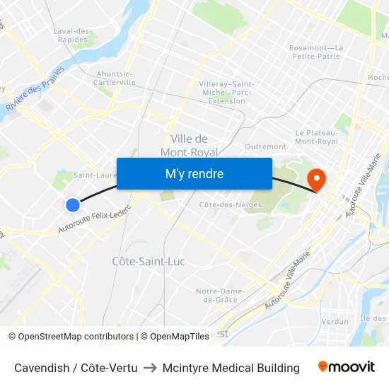 Cavendish / Côte-Vertu to Mcintyre Medical Building map