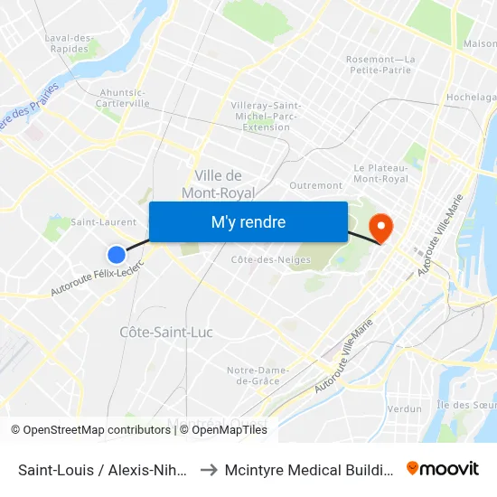 Saint-Louis / Alexis-Nihon to Mcintyre Medical Building map