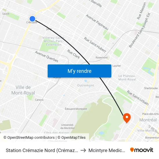 Station Crémazie Nord (Crémazie / Lajeunesse) to Mcintyre Medical Building map