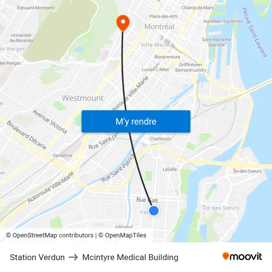 Station Verdun to Mcintyre Medical Building map