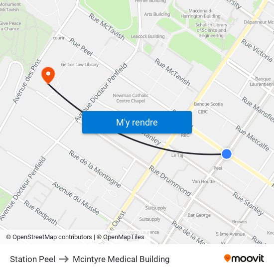 Station Peel to Mcintyre Medical Building map