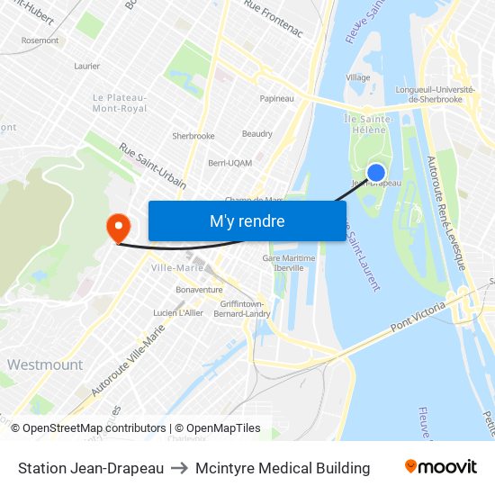 Station Jean-Drapeau to Mcintyre Medical Building map