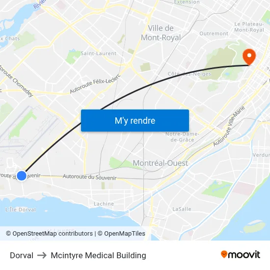 Dorval to Mcintyre Medical Building map