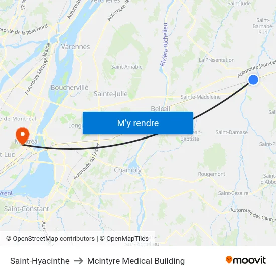 Saint-Hyacinthe to Mcintyre Medical Building map