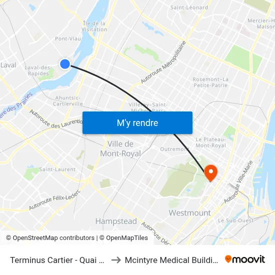 Terminus Cartier - Quai 12 to Mcintyre Medical Building map