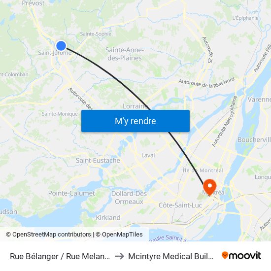 Rue Bélanger / Rue Melançon to Mcintyre Medical Building map