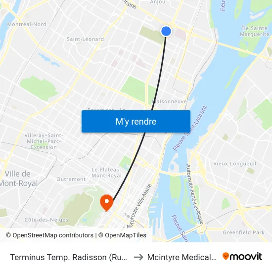 Terminus Temp. Radisson (Rue Du Trianon) to Mcintyre Medical Building map