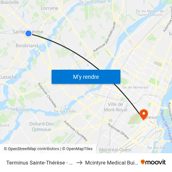 Terminus Sainte-Thérèse - Quai 8 to Mcintyre Medical Building map