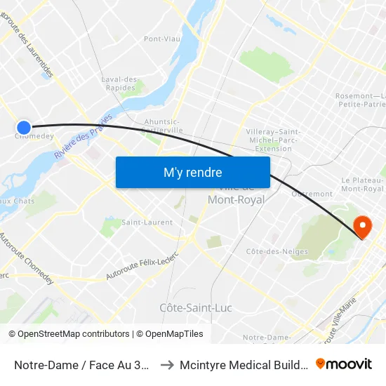 Notre-Dame / Face Au 3870 to Mcintyre Medical Building map