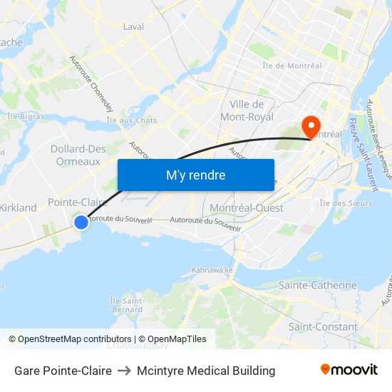 Gare Pointe-Claire to Mcintyre Medical Building map