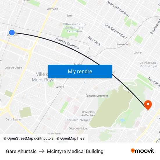 Gare Ahuntsic to Mcintyre Medical Building map