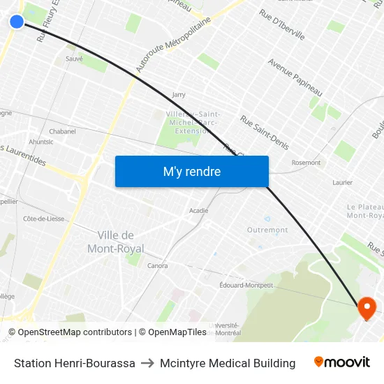 Station Henri-Bourassa to Mcintyre Medical Building map