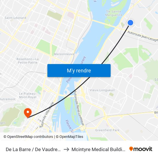 De La Barre / De Vaudreuil to Mcintyre Medical Building map