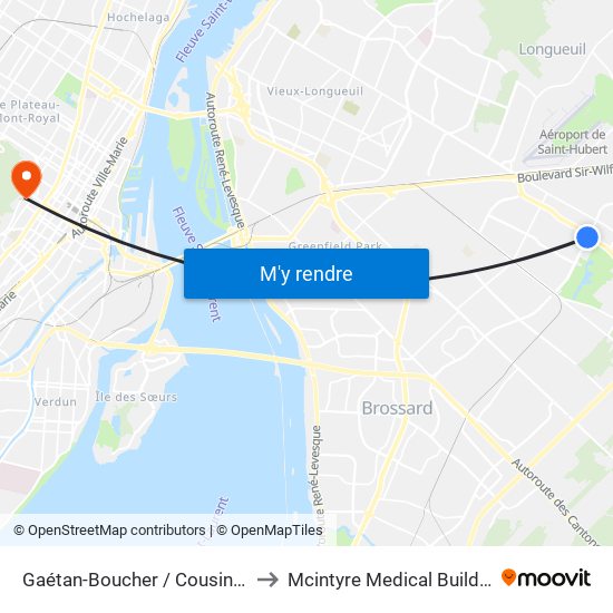 Gaétan-Boucher / Cousineau to Mcintyre Medical Building map