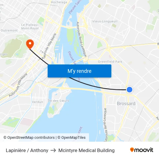 Lapinière / Anthony to Mcintyre Medical Building map