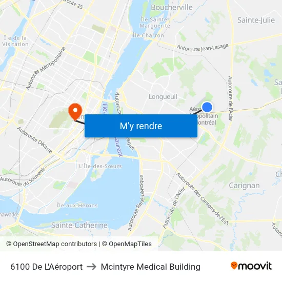 6100 De L'Aéroport to Mcintyre Medical Building map