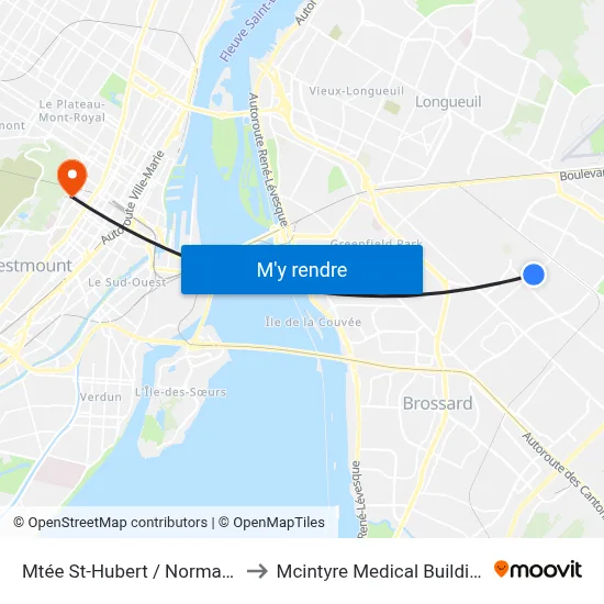 Mtée St-Hubert / Normand to Mcintyre Medical Building map