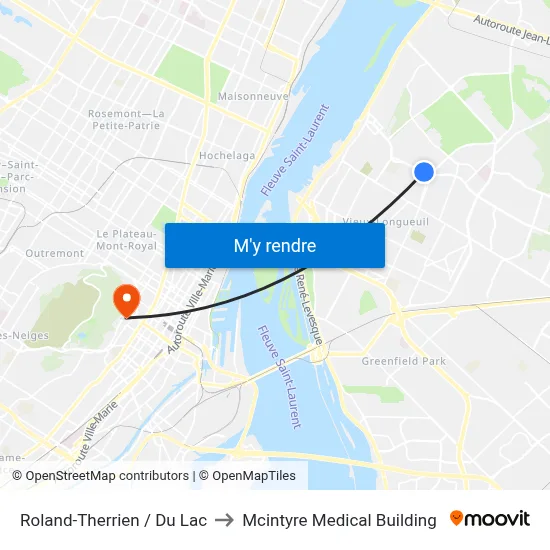 Roland-Therrien / Du Lac to Mcintyre Medical Building map